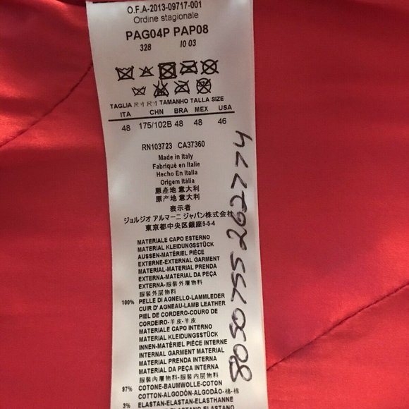 Giorgio Armani Red Leather Jacket New Size 46 - Picture 7 of 10